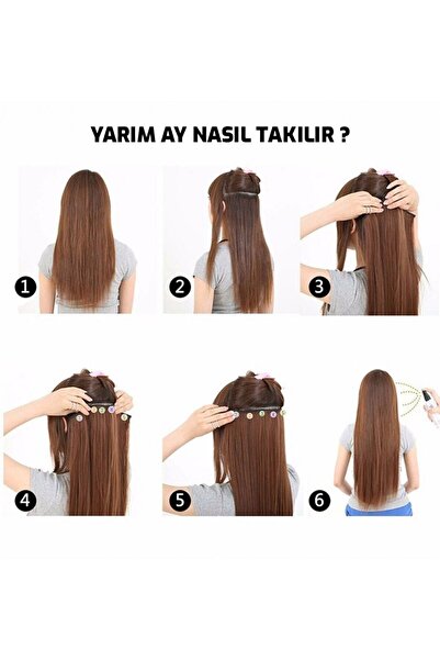 Genel Markalar Koyu Kahverengi Düz Uzun Yarım Ay Saç – 3 Parça Çıt Çıt 75cm. ...