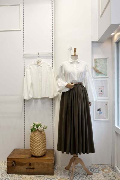 Faya Boutique HAKİ YEŞİLİ KEMERLİ SIK PİLELİ ETEK