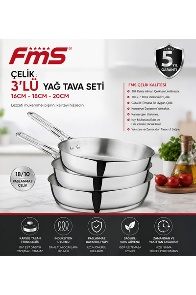 FMS مقلاة معدنية مثالية من الفولاذ | 28 سم |   18/10 مقاوم للصدأ |   قاعدة ال...