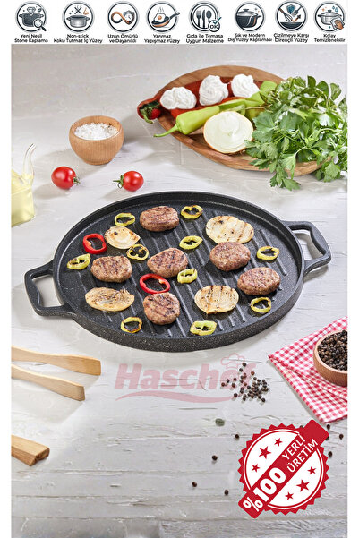 HASCHEF Zümrüt Döküm Çok Amaçlı Çift Taraflı Gözleme Tavası 34 Cm