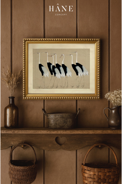 Hane Concept Vintage Çerçeveli Turna Kuşları Duvar Tablosu, Minimalist Sanats...
