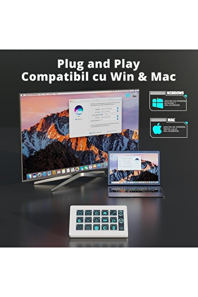 gelle Stream Deck Gelle, 15 taste macro LCD personalizabile, 3 ecrane laterale, compatibil cu PC și MAC