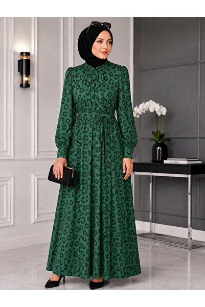 sinankardeşler Women's Green Scuba Patterned Dress