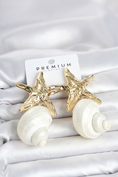 evimdeyokyok Natural Sea Shell and Gold Color Star Model Women's Earrings Tj-...