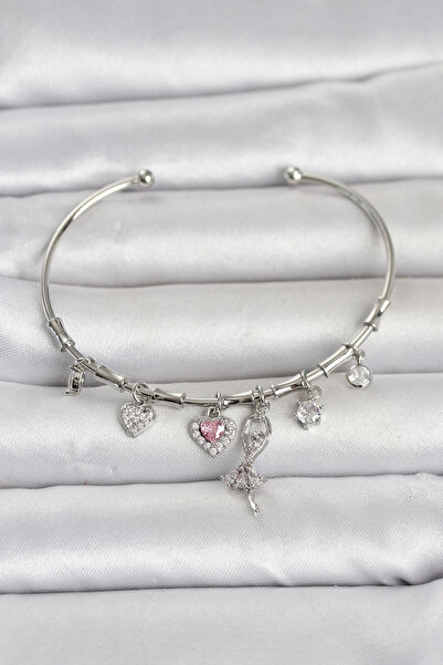 TJ Brass Silver Color Ballerina Detail Charm Women's Bracelet Tj-Bb8491