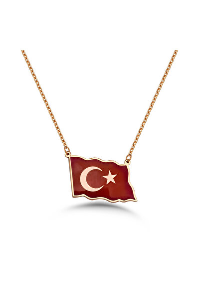 Mavili Gümüş Türk Bayrağı Mineli Gümüş Kolye
