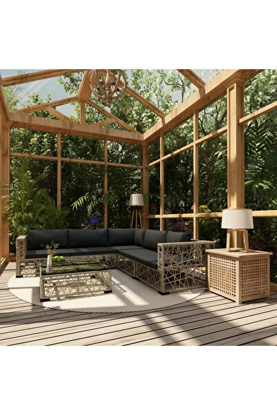 Concept Set mobilier de grădină cu perne, 6 piese, gri, poliratan