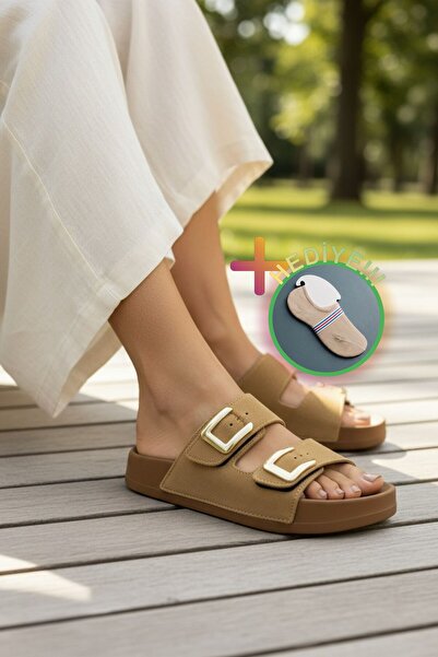 POLEN U Buckle Double-Strapped Women's Slippers - High-Sole and Anatomical Da...