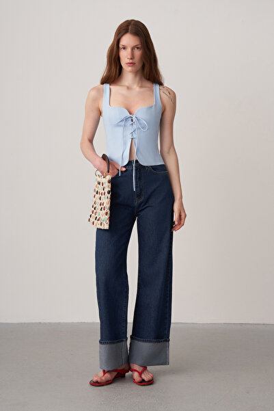 Mathilda Store Kadın Lacivert Mathilda Katlı Paça Wide Leg Jean