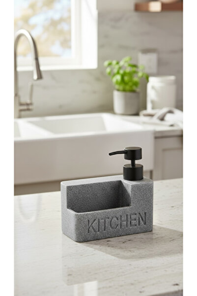 zezedesing Gray Natural Stone Textured Black Polyresin Kitchen Liquid Soap Di...