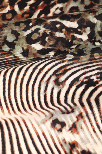 Bursa İpek Yeşil Zebra Leopar Desen Twill İpek Eşarp