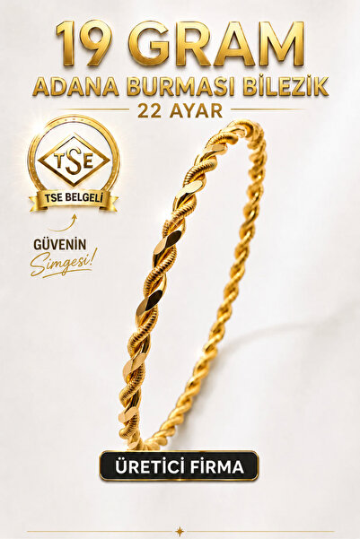 Aks Gold 22 Ayar TSE Belgeli (19 GRAM) Adana Burması Bilezik Altın Gold Bilez...