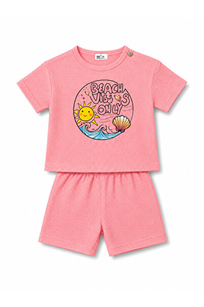 babykugu Unisex Waffle Kumaş Çocuk Bohem İkili Takım