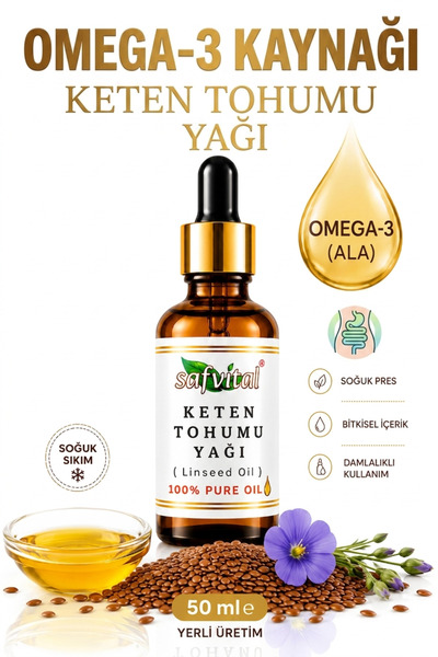safvital زيت بذور الكتان 50 مل يحتوي على أوميغا-3 (ALA) زيت عشبي نقي 100% معص...