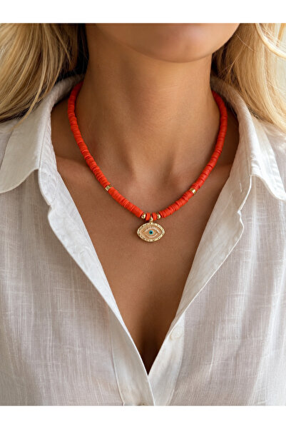 HERCY Göz Turuncu Fimo Kolye | Summer Necklace | Nazar Kolye