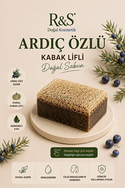 R&S Doğal Kozmetik Kabak Lifli Ardıç Özlü Sabun - El Yapımı Peeling Etkili Ci...