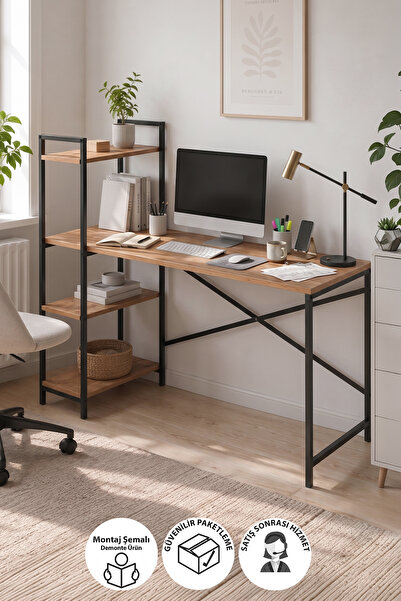 Bofigo 120X55 Cm Raflı Çalışma Masası Bilgisayar Masası Ofis Masası Ders Masa...