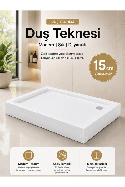 Durul Duşakabin Kare ve Dikdörtgen Akrilik Duş Teknesi Yükseklik 15 cm