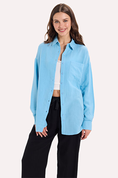 Tudors Damen Oversize-Hemd mit weitem Schnitt aus 100 % Baumwoll-Musselin, la...