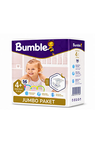 Bumble Scutece Nr. 4+ (9-16 kg), 56 bucăți, Pachet Jumbo, ultra-absorbante, r...