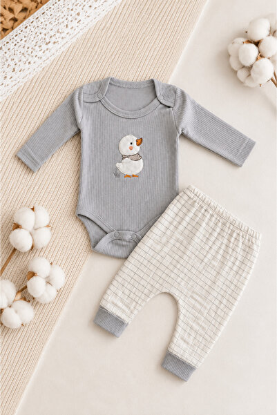 İZYALİF BABY Bebek 2li Pamuklu Alt-Üst Takım %100 Pamuk Çıtçıtlı Mevsimlik