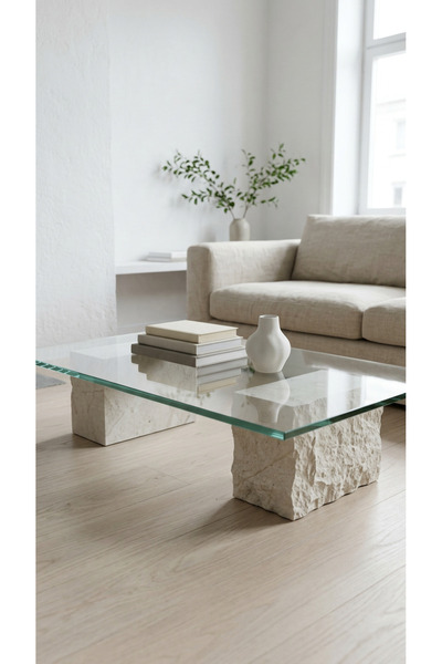 MIARIK DESIGN Jully Mermer Traverten Renk Patlatma Orta Sehpa