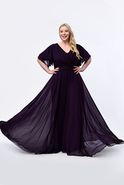 KIRIŞIK Rochie de seară lungă, elegantă, din șifon strălucitor, cu talie brod...
