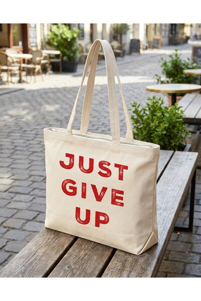 buzagi tasarım ürünleri Just Give up Zippered Lined Gusseted Canvas Bag 35 X ...