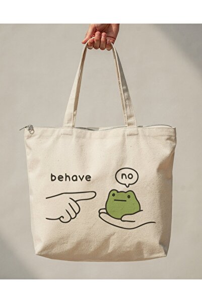 buzagi tasarım ürünleri Behave Zippered Lined Gusseted Canvas Bag 35 X 40 cm