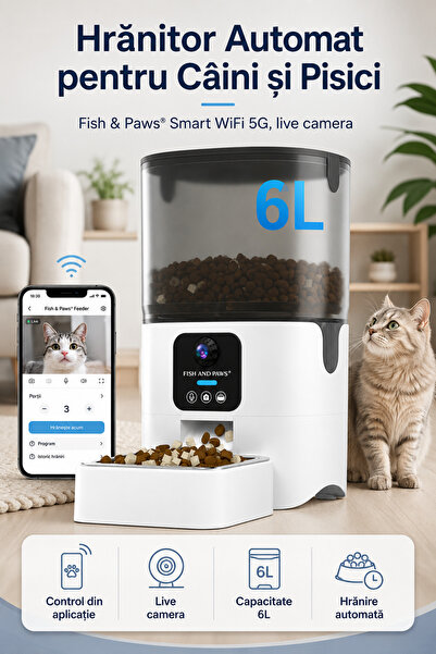 Fish & Paws Hranitor Automat pentru Caini si Pisici, Fish & Paws,Smart WiFi 5...