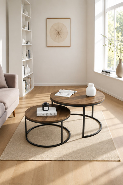 Shangxing Luxury Round Nesting Coffee Table Set of 2 Modern Chic Carbon Steel...
