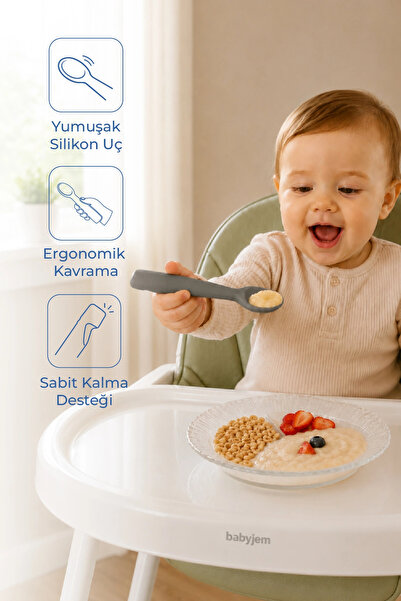 Babyjem Soft Tip Silicone Spoon Gray