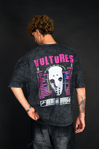 Sekizbiraltı Vultures cu imprimeu supradimensionat Tricou negru lavabil unisex