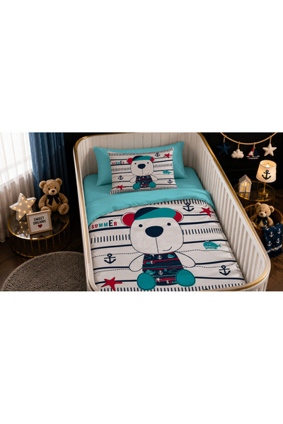 Fabeteks Sailor Single Digital Baby Bedding Set with Teddy Bear Hat