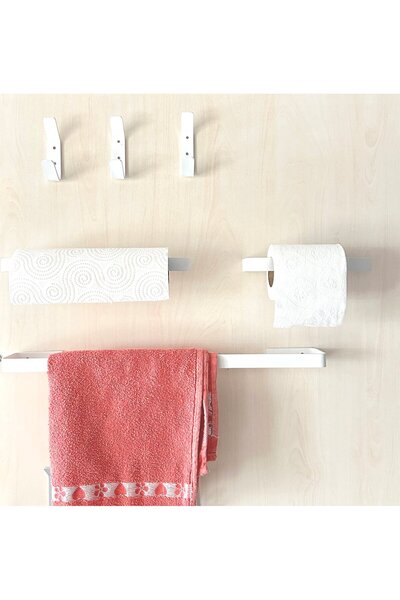 FAWER Faucet & Shower 6 Parça Beyaz Paslanmaz Banyo Seti, Yapışkanlı Tasarım