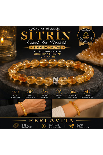 Perlavita Citrine Natural Stone Bracelet 8mm - Casual Jewelry & Gift