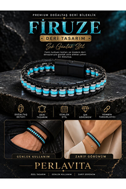 Perlavita Premium Doğal Taş Tasarım Deri Bileklik Serisi – Gerçek Doğal Taş F...
