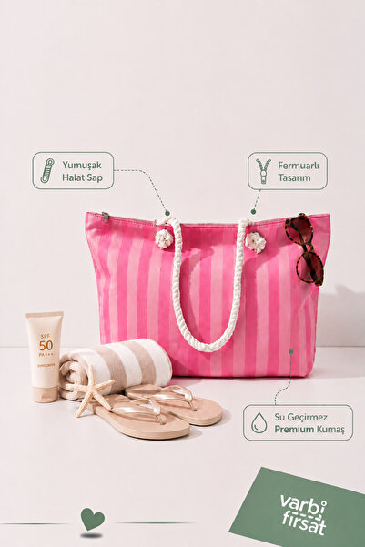 Varbifırsat Tote Beach Bag, Large Size Shopping and Daily Shoulder Bag with Z...