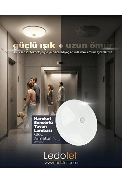 LEDOLET 18w 180° Hareket Sensörlü Tavan Lambası Glop Armatür