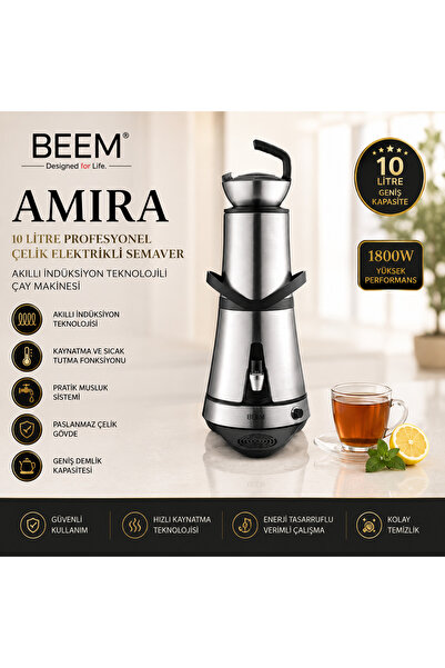 BEEM Amira 10 Liter Professional Steel Electric Samovar - Tea Maker with Smar...