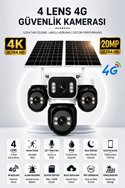 MEYTECH 44GZ 4 Lensli 4G Sim Kartlı Kamera Çift Güneş Panelli AOV Güvenlik Ka...