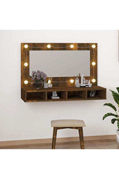 Concept Dulap cu oglindă și LED, stejar fumuriu, 90x31,5x62 cm