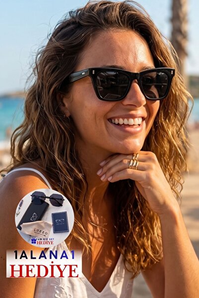 Lozzo نظارات شمسية نسائية مربعة سوداء UV400 23014 C2