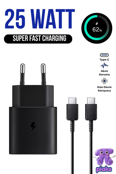 Piaks Samsung 25W Süper Hızlı Şarj Aleti Samsung Galaxy A11 A21 A31 A41 A51 A...