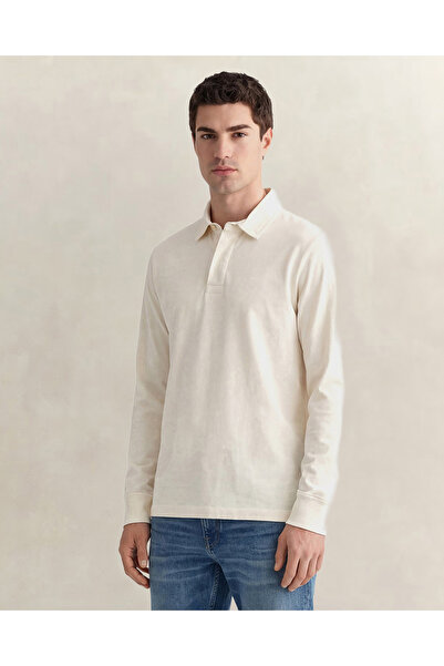 Gant Erkek Krem Regular Fit Logolu Polo Yaka Rugby T-Shirt