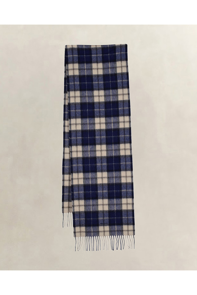 Gant Unisex Lacivert Yünlü Kareli Atkı
