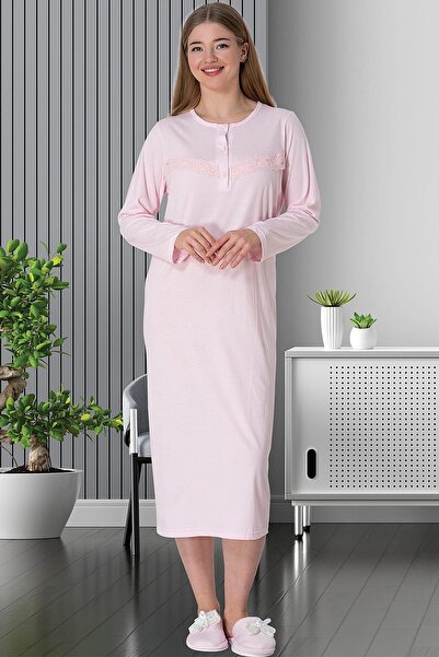 Mecit Pijama Mecit 5824 Pembe Büyük Beden Kadın Gecelik