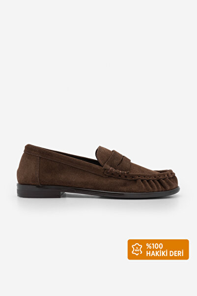 Marjin Kadın Hakiki Deri Oval Burun Makosen Dikişli Büzgülü Loafer Günlük Aya...