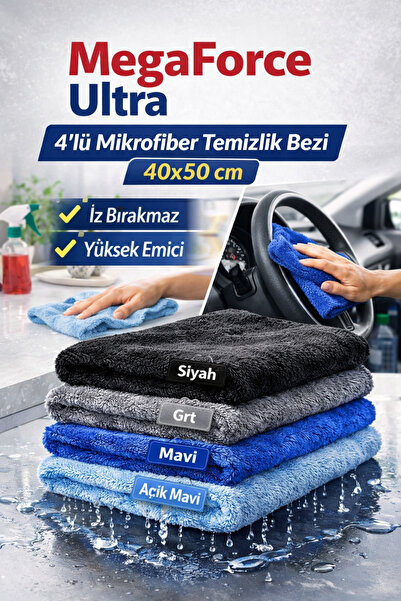 jantistore MegaForce Ultra 4'lü Mikrofiber Temizlik Bezi 40X50 (İz Bırakmaz, ...