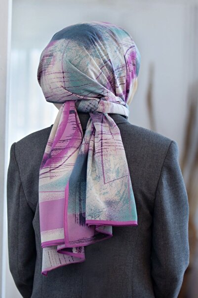 Vissona KREP GEOMETRİK DESENLİ PEMBE RENKLİ 75X195 KIRIŞMAZ ŞAL
